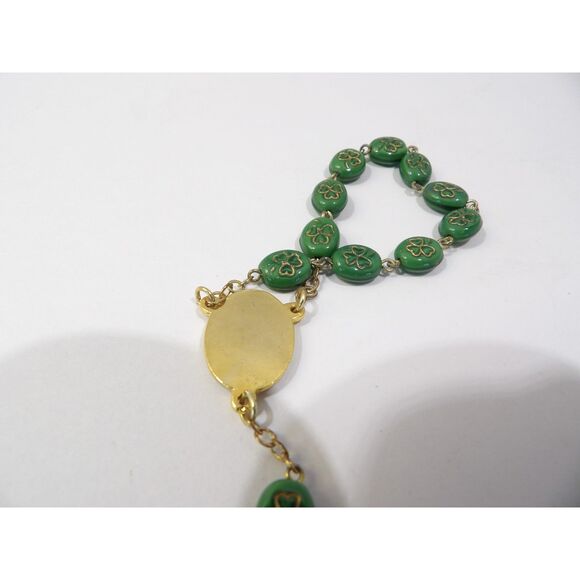 Irish shamrock St. Patrick rosary bracelet green glass beads, crucifix - Picture 3 of 12